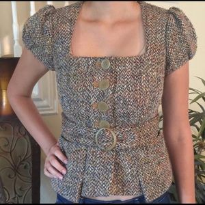 Anthropologie Elevenses tweed belted jacket